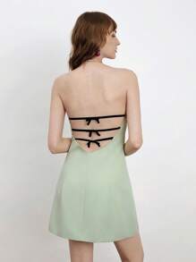 Maija Top corto verde de verano para mujer, diseño de lazo contrastante y espalda descubierta, vestido casual de playa de moda elegante y sexy minimalista