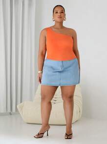SHEIN EZwear 大码百搭橙色休闲/度假针织女衬衫 - 橘色 - 查看 5