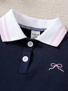 Souflis Souflis Baby Girls' Casual Bow Embroidery Polo Collar Dress, Summer