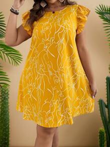 SHEIN VCAY Plus Size Casual Floral Print Cap Sleeve Dress For Summer,Beach Dress Sundress,Holiday Outfits Boho