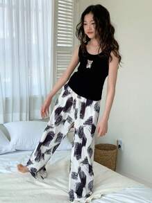DAZY Tween Girl Girls' Bear Print Camisole + All-Over Print Long Pants Homewear Set, Spring/Summer, Plus Size - Black - View 4