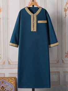 Tween Boys Noble Golden Edge Long Sleeve Shirt, Spring/Summer - Navy Blue - View 6