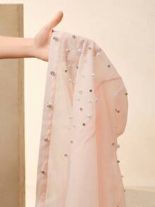 Anewsta 奢华优雅透明长袖衬衫，镶有水钻纽扣设计，商务休闲外观 - 粉色 - 查看 8