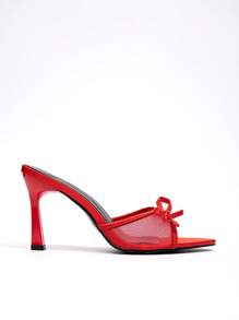 CUCCOO CHICEST 全新时尚百搭水晶蝴蝶结细带高跟凉鞋 - 紅色 - 查看 3