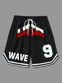 Aesthetic Post--Men's Letter Print Drawstring Waist Pocket Loose Casual Shorts