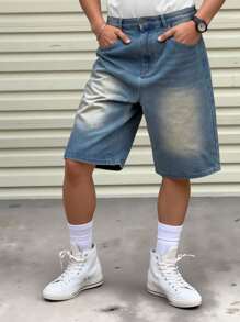 Teen Boy's Washed Denim Casual Shorts, Summer - Medium Wash - View 4