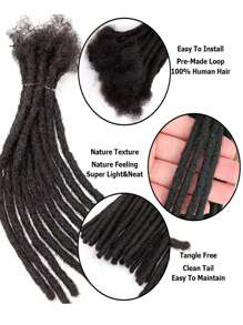 Boho Braids Ekstensi Rambut Manusia Rajutan Dreadlock 6-20 Inci Lebar 0,4cm 10 Helai Ekstensi Locs Rambut Manusia Asli Kepang Tanpa Simpul Warna Hitam Alami Untuk Wanita / Pria - Natural Black - View 3