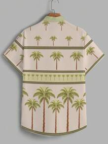 GENTILAND Men's Casual Slim Fit Palm Tree Printed Woven Short Sleeve Shirt, Suitable For Vacations - Multicolor - View 3