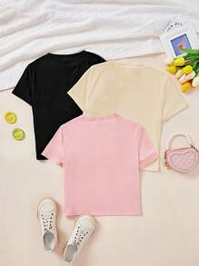 SHEIN Leap Crew Tween Girls Casual Minimalist Cartoon Graphic Multi-Piece T-Shirts, Suitable For Summer - Multicolor - View 2