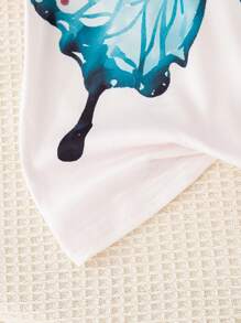 SHEIN 1pc Young Girls Colorful Butterfly Print Puff Shoulder Ruffle Sleeve Crew Neck Soft Knitted Pullover, Fashion & Versatile - Multicolor - View 7