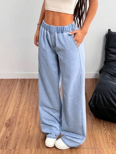 Tween Girls Fashion Casual Y2k Vintage Cool Loose Jeans With Blue Elastic Waist Design For Tween Girl Clothes Girls Soft Dailywear And Tween Girl Summer And Fall Rave Outfits Festival And Beach Outfits Streetwear School Clothes Baggy Jeans Y2k Winter