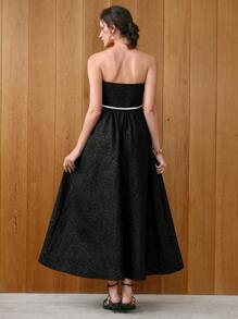 SHEIN Unity Women Bandeau Woven Jacquard Dress Dinner Black Summer Elegant - Black - View 5