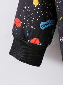 2 piezas/Set Ropa de invierno para bebés niños y niñas: Chaqueta de forro polar con estampado adorable, con pantalones de mezclilla largos a la moda, adecuado para viajes al aire libre - Negro - Ver 4