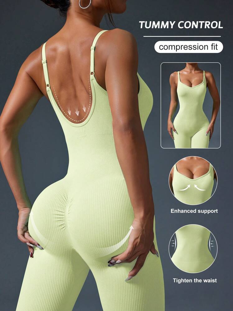 Easithlete Simple Fashionable Summer Jumpsuit - Yellow - View 3