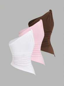 Sweetra Y2K Sexy Twist Asymmetric Shoulder Asymmetrical Pleated Ruffle Blouse