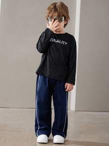 SHEIN Leap Crew 1pc Young Boys Casual Sports Athletic Trousers, Versatile & Practical, Soft & Comfortable With Drawstring, Suitable For Daily Wear, School, Outing, Exercise, All Seasons