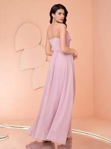 SHEIN Belle Elegant Floral Print Bridesmaid Camisole Dress (Adult Size),Graduation Gift Graduation Dress, Women's Fashion Formal Dress Maxi Dress, Beaded Design, Body Sequins, Suspender Summer Dress For Women