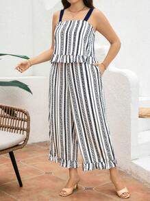 SHEIN Clasi Bộ 2 chiếc/Bộ áo hai dây in họa tiết sọc thanh lịch cỡ lớn và quần dài, Quần áo mùa hè cho nữ Bộ đồ hai mảnh cho nữ, Quần áo mùa hè cho nữ, Trang phục công sở thường ngày cho nữ, Trang phục thập niên 90, Quần rộng thùng thình, Bộ đồ công sở cho nữ, Trang phục mùa hè, Kỳ nghỉ, Trang phục công sở thường ngày cho nữ, BOHO, Khiêm tốn, Tốt nghiệp, Quần, Thích hợp cho nơi làm việc, Trà chiều, Hẹn hò, Hòa nhạc, Tiệc tùng, Phong cách đại học cổ điển - Xanh và trắng - Xem 7