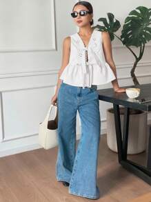 Serisse 女士纯色蝴蝶结前无袖衬衫