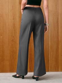 Uhlyne Pantalones de tela acampanados de diseño minimalista con bolsillos para mujer, de uso casual y de negocios