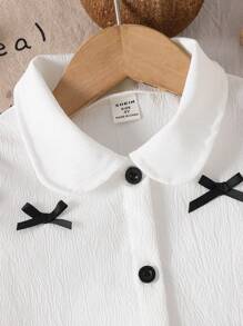 Girls Summer Short Sleeve Bowknot Collar Blouse & Skirt Set