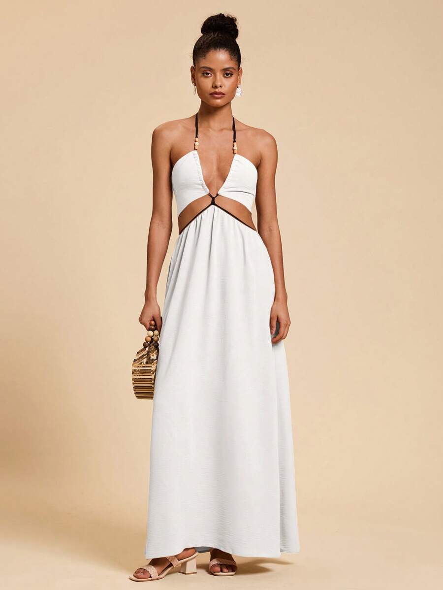 Travachic Damen sexy Halterkleider mit Ausschnitt am Rücken