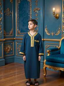 Tween Boys Noble Golden Edge Long Sleeve Shirt, Spring/Summer - Navy Blue - View 1