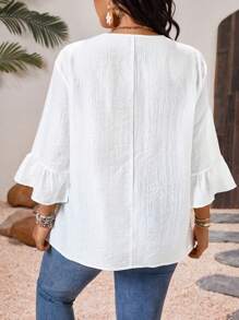 Linhara 大码女式花卉刺绣休闲衬衫，上衣适合派对、聚会、街头、春季、夏季、圣帕特里克节、复活节、春假、波西米亚风节日 - 白色 - 查看 2