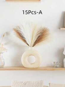 SHEIN 15Pcs Artificial Pampas Grass 55cm/21.65in Fluffy Faux Flower White, Beige, Brown Colored Artificial Reed Faux Pampas Grass Home Farmhouse Decor, Bohemian Decor, Artificial Flower Fake Pampas Decor, Vase Filler Room Decoration, Wedding Centerpieces, Valentine Day, Gift