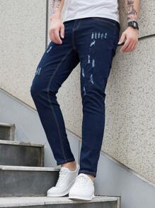 Manfinity Homme Men's Simple & Fashionable Denim Jeans, Suitable For Summer - Dark Wash - View 4
