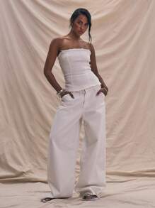 MUSERA Wide Leg Frayed Hem Denim Jeans Spring Summer Cute 90's Y2k Soft Serve Ibiza Concert Winter Casual Everyday Work Office Chic - White - View 1