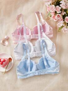 Snug Zone 3 pièces/Set Soutien-gorge de lingerie pour femmes de conception simple avec armature, soutien-gorge de lingerie sexy en dentelle de style romantique français