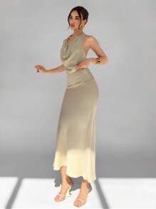 Aloruh 2 pièces Ensemble pour femme : Top épaules dénudées et jupe mini de couleur unie - Nude - Voir 4