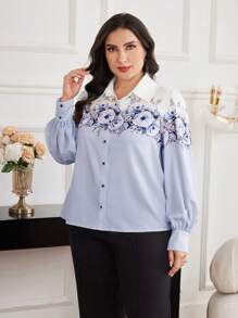 Modelyn Plus Size Elegant Floral Print Blouse For Autumn - Multicolor - View 4