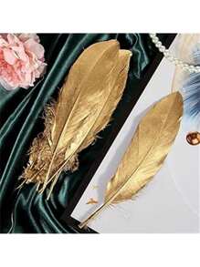 SHEIN 10 件 6-8 英寸手工金色羽毛天然鹅毛适用于 DIY 工艺品婚礼装饰角色扮演天使翅膀仙女工艺品 - 彩色 - 查看 6