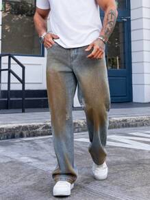 Manfinity Homme Jeans casuales de bolsillo con botón frontal sencillo, para uso diario de hombres - Lavado ligero - Ver 5