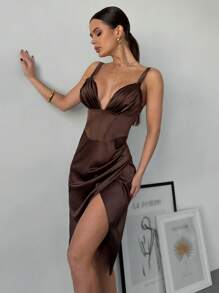 Firerie Ladies Summer Elegant Romantic Fashion Commuter Sexy Elegant Style Brown Split Slim Elegant Ladies Dresses, Women's Day, Ladies Party, Beach Vacation Ladies, Back To School Graduation Season Ladies, Romantic Dating, Birthday, Easter Ladies, Brazilian Carnival, Music Festivals, Spring/Summer Ladies, Wedding Season, Brunch Women's Dresses, Prom/Bohemian Style,Summer Dresses For Women