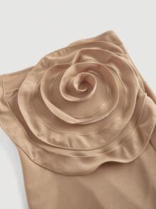 SHEIN MOD Váy bó sát in hoa bèo nhún cho nữ, váy lạc đà, váy ông già Noel, váy dự tiệc cho nữ, váy đêm giao thừa - Lạc đà - Xem 3