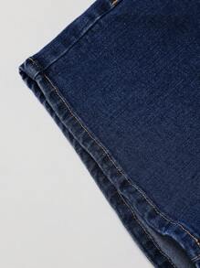 SHEIN Essnce Casual Washed Front Button Slim Fit Denim Shorts - Dark Wash - View 6