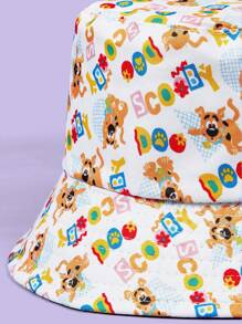 SCOOBY-DOO X SHEIN All-Over Cartoon Print White Bucket Hat - White - View 3