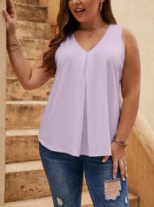 EMERY ROSE Áo hai dây xếp ly cổ chữ V cỡ lớn cho nữ - Màu tím hoa cà - Xem 6