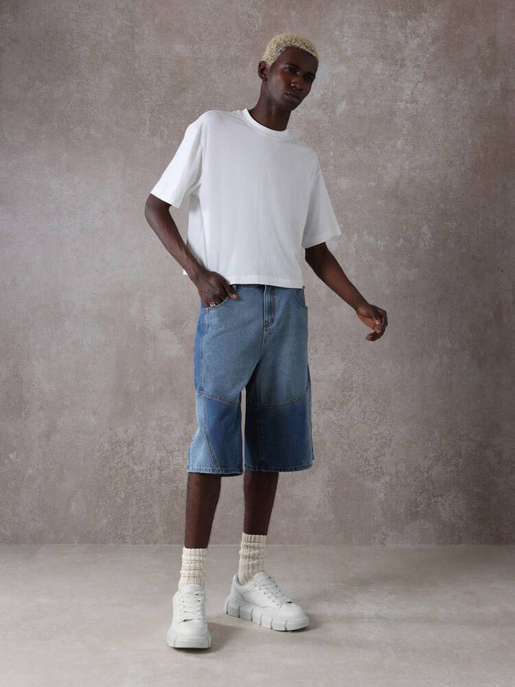 Two-Tone Loose Fit Bermuda Denim Shorts