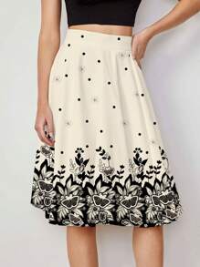 SHEIN Clasi Women's Romantic Floral Print Skirt, Suitable For Daily Wear In Summer Summer For Women Vacation Skirt Summer For Women Teacher For Women,Bohemia Chic Dress