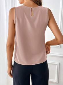SHEIN Clasi Women's Solid Color Pleated Round Neck Sleeveless Casual Blouse