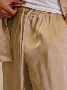 SHEIN X ELOISA & ORSON Musero Pantalón recto de seda con cintura de cordón, solo