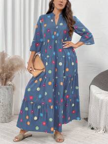 SHEIN LUNE Đầm dài rộng in hoa cỡ lớn cho nữ Đầm dạ hội Quần áo mùa thu Quần áo Đầm thanh lịch cho nữ Đầm công sở thường ngày cho nữ Đầm công sở Trang phục ngày lễ Quần áo dự tiệc Đầm dự tiệc cho nữ Đầm dự tiệc sequin cho nữ - Màu xanh bụi bặm - Xem 4