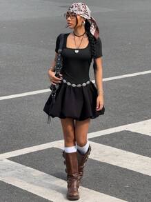 Muchica Schwarzes gestricktes figurbetontes Minikleid für Frauen, einfach und modisch, geeignet für den Sommer