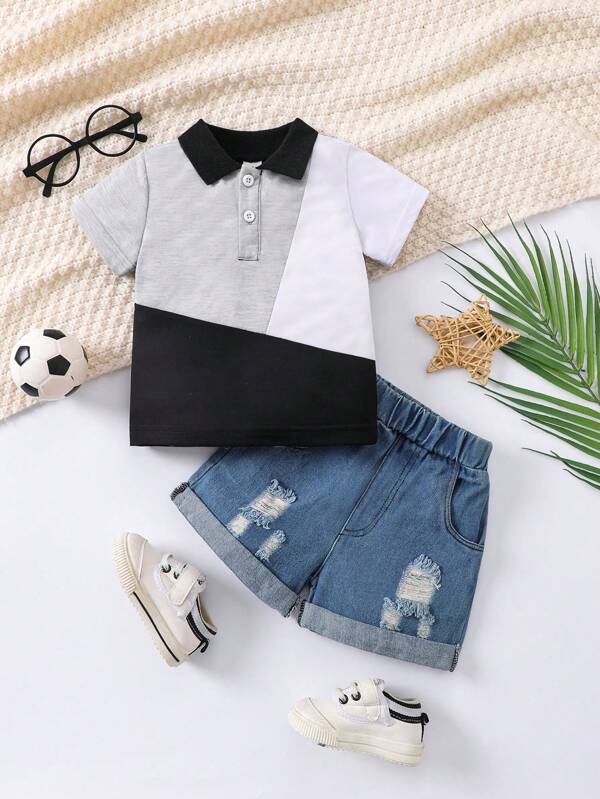 Baby Boy Asymmetrical Color Patchwork Casual Shirt
