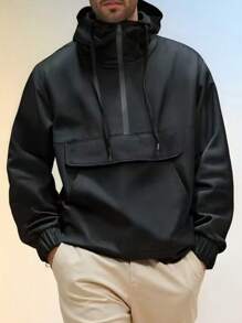 Manfinity Homme Men's Casual Solid Color Drawstring Hooded Pullover Jacket