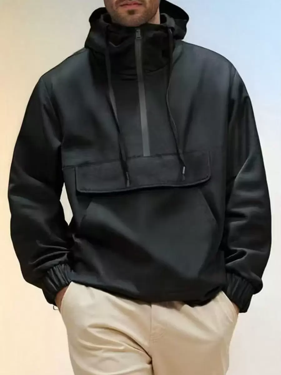 Manfinity Homme Men's Casual Solid Color Drawstring Hooded Pullover Jacket